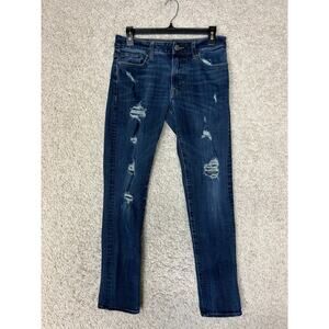 American Eagle Slim Jeans Mens 30x32 Blue Dark Stretch Distressed Holes Grunge